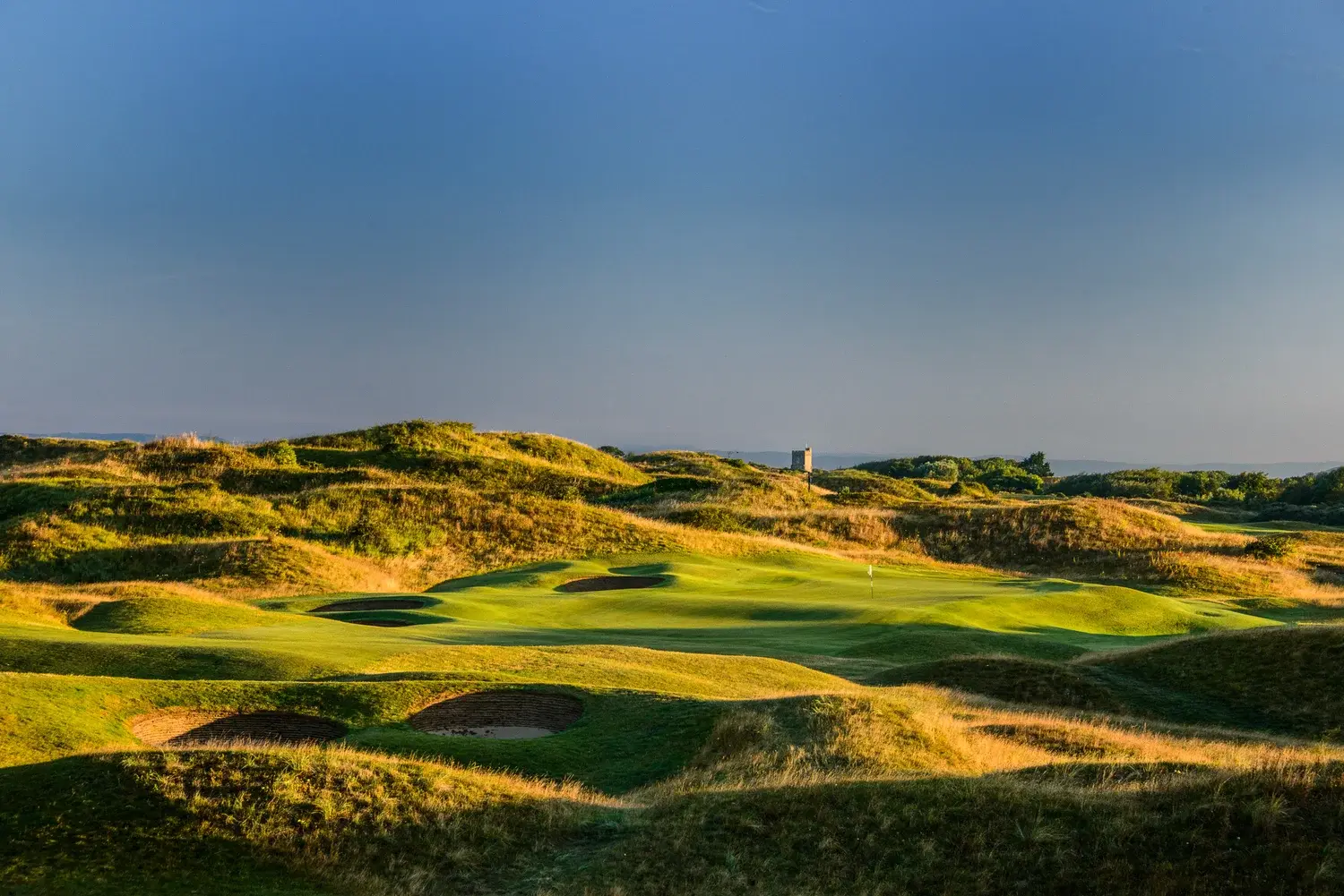 Early light on the dunes and fairways of Burnham & Berrow Golf Club in Somerset