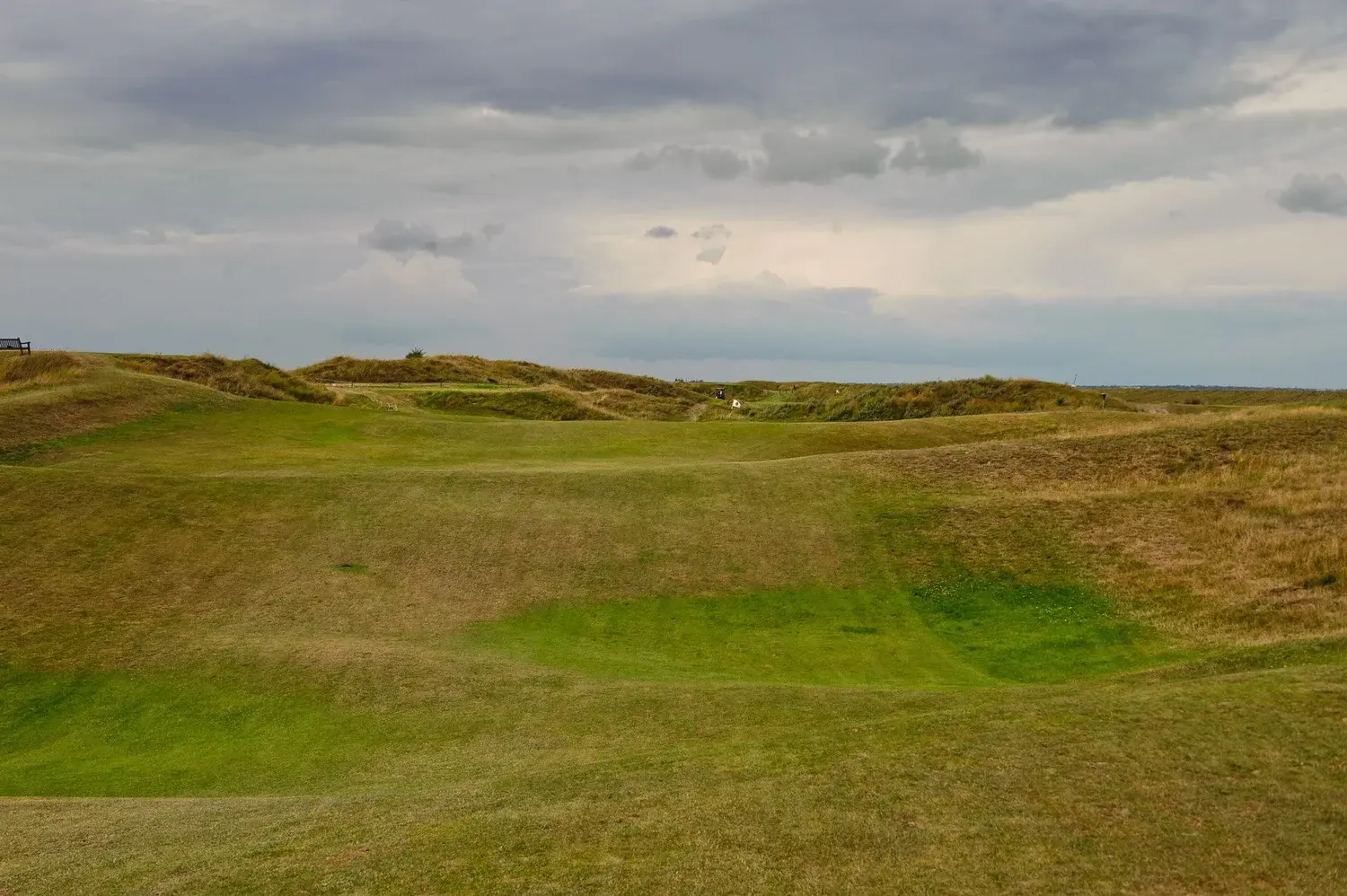 The rumpled links fairways of Royal Cinque Ports at Deal under a big Kent sky
